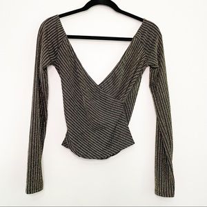 Reformation Minnie Top Long Sleeve Metallic Overlapping Wrap Front Size XS